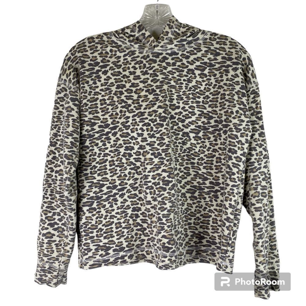 5/$15 C&C California Cream Brown Leopard Animal Print Casual Hoodie XL 14-16
